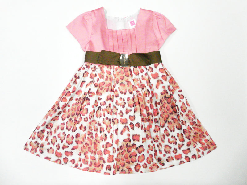 Pink Leopard Ruffles Cotton  Dress