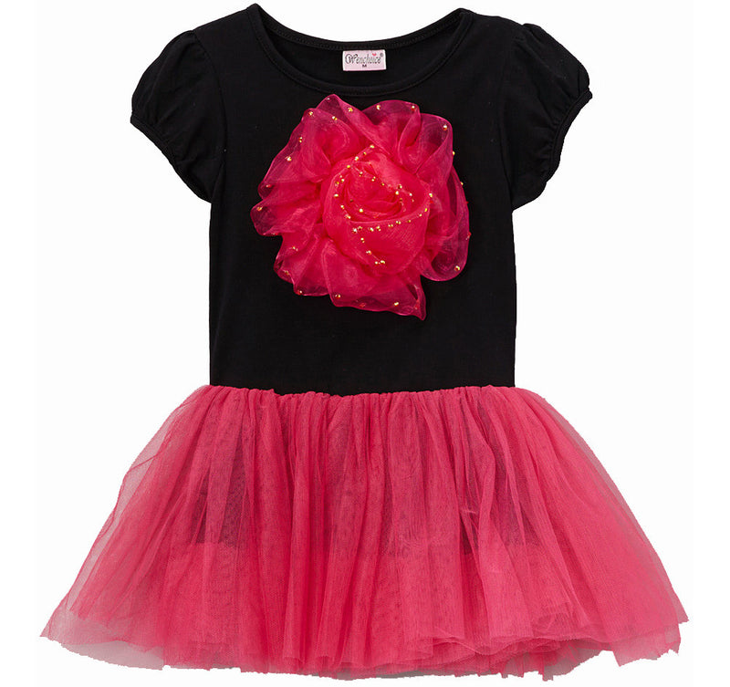 Black/Hot Pink With Organy Flower Dress