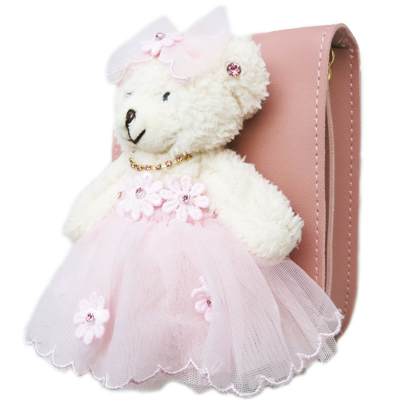Pink Bear Doll Leather Purse Gold Chain