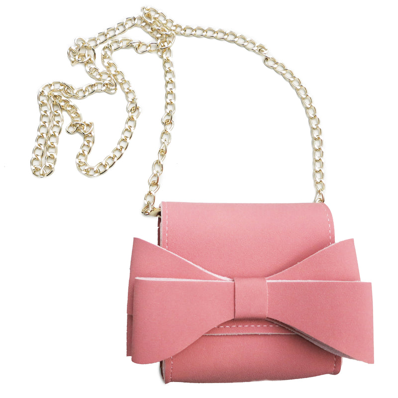 Pink Bow Leather Purse Gold Chain