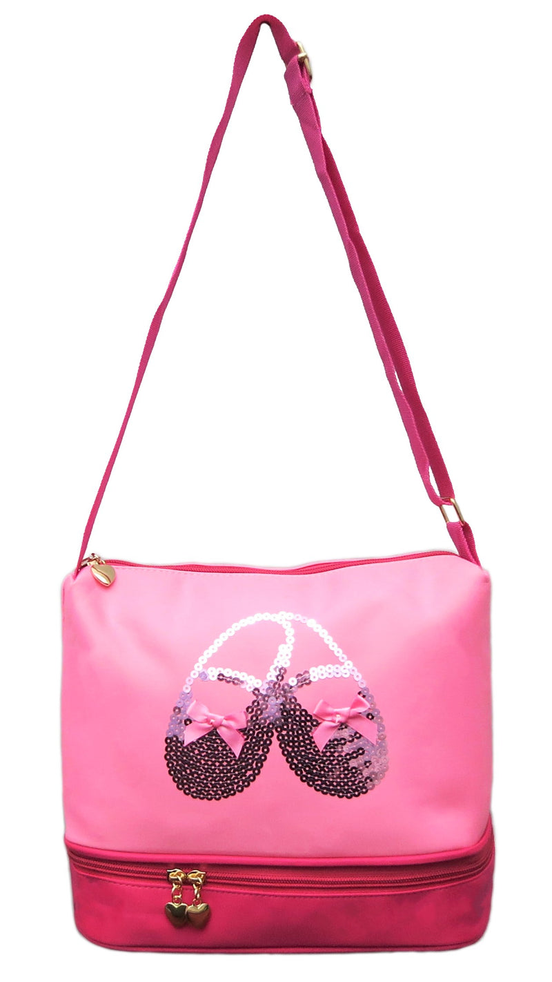 Pink/Hot Pink Sequins Ballet Shoe Dual Compartment Bag