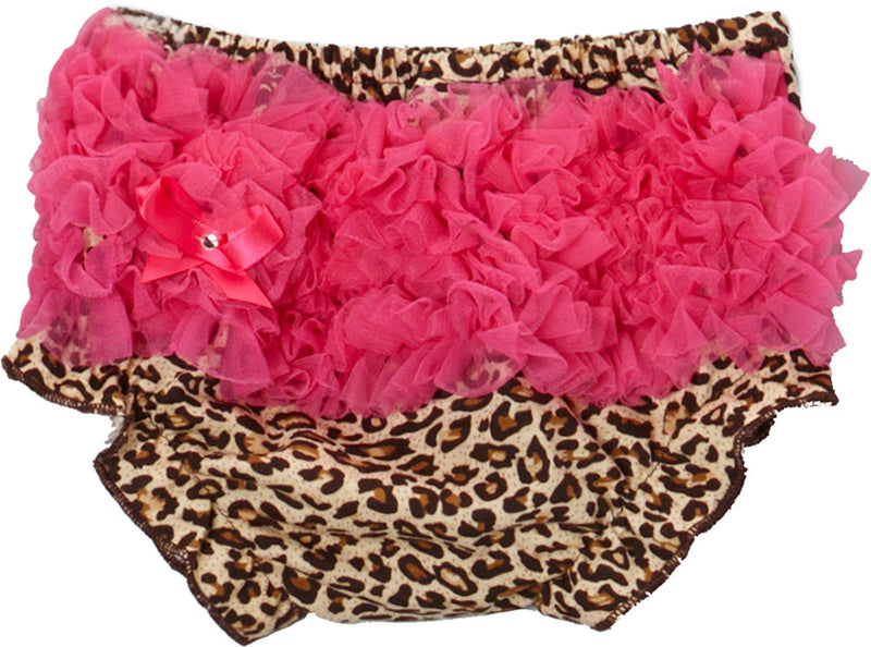 Cheetah Print Cotton Bloomer With Hot Pink Ruffle