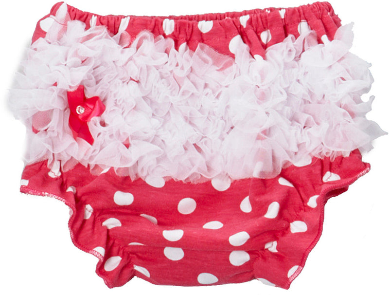 Hot Pink Dot Cotton Bloomer With White Ruffle
