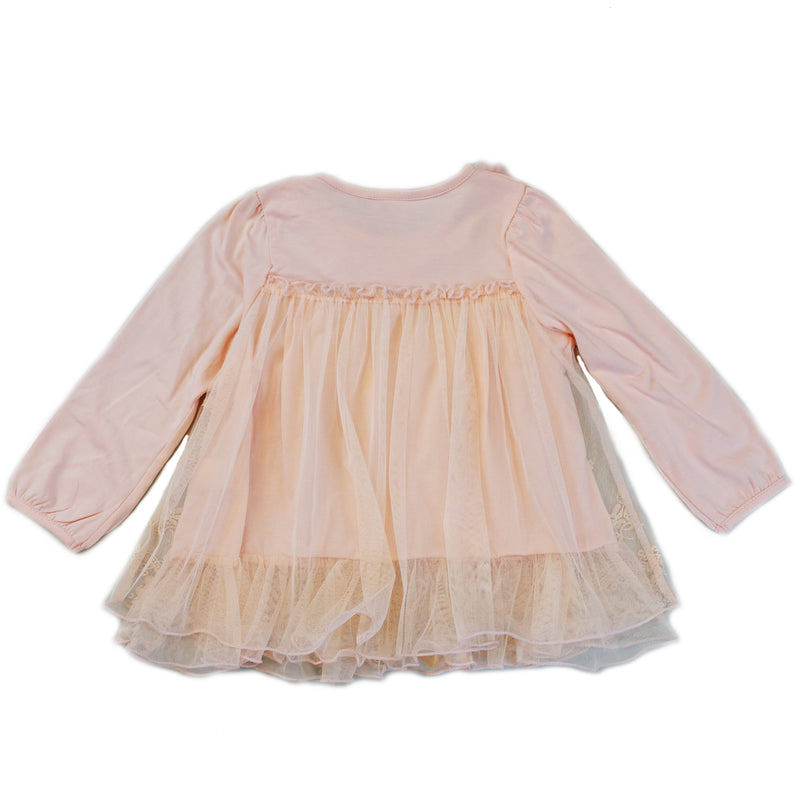 Coral Lace 3-D Flowers Long Sleeve Dress