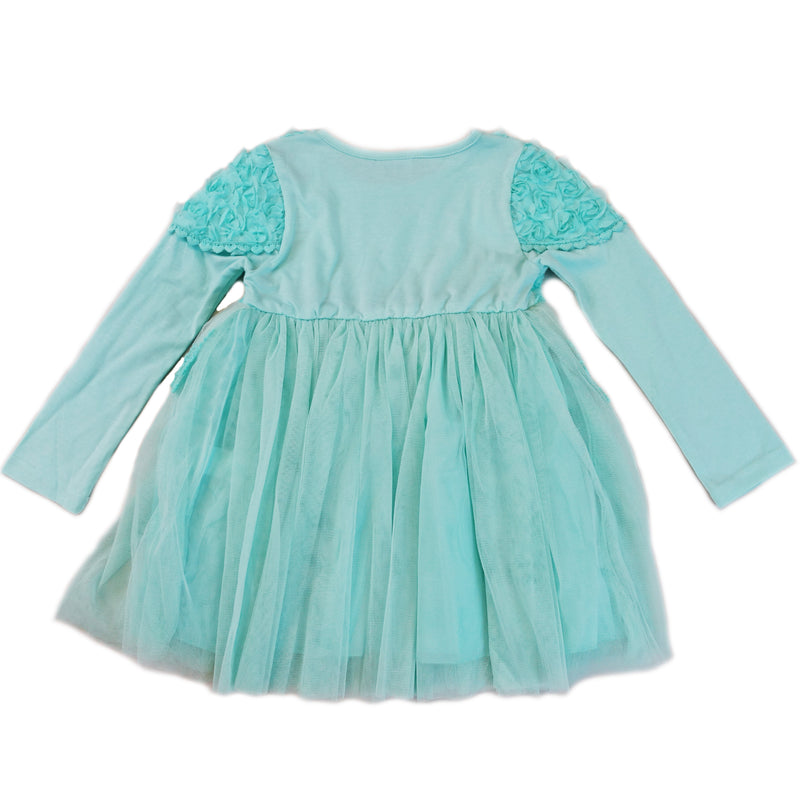 Teal 3-D Flowers Long Sleeve Dress