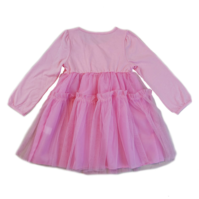 Pink 3-D Flower Long Sleeve Dress