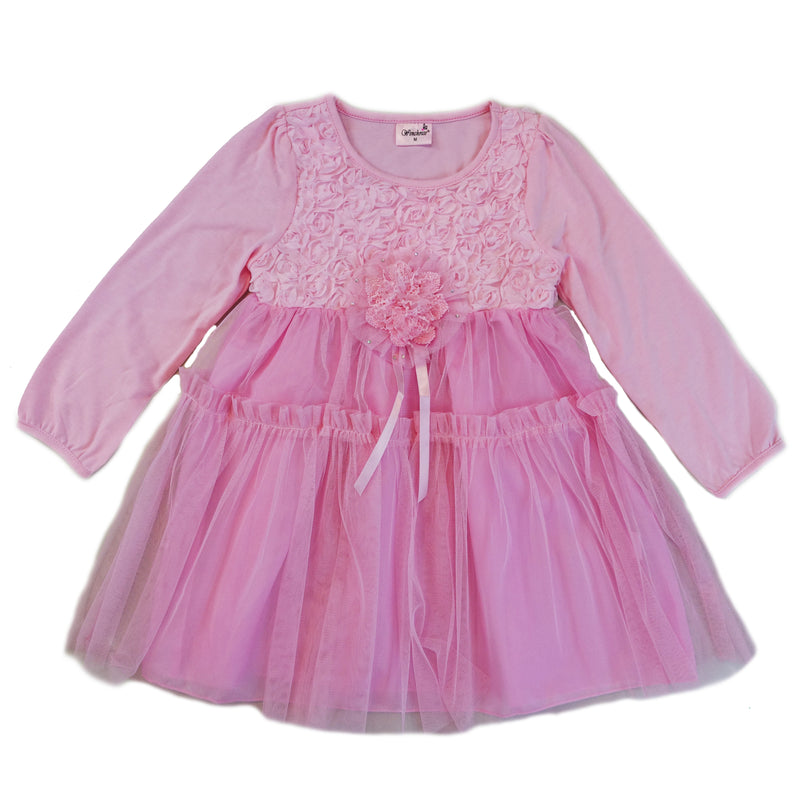 Pink 3-D Flower Long Sleeve Dress