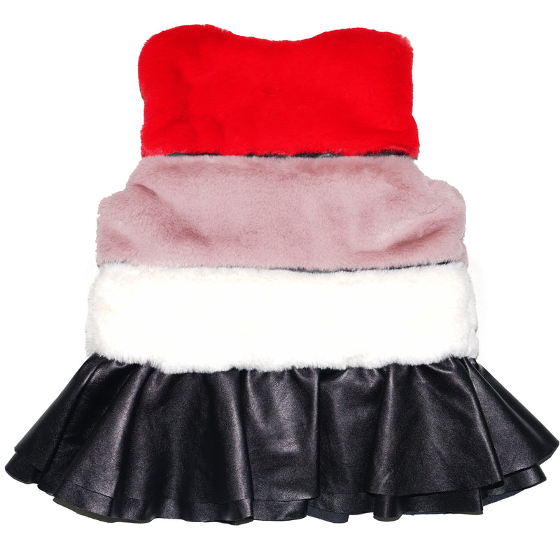 Red/Lavender/White Plush Vest Leather Skirted