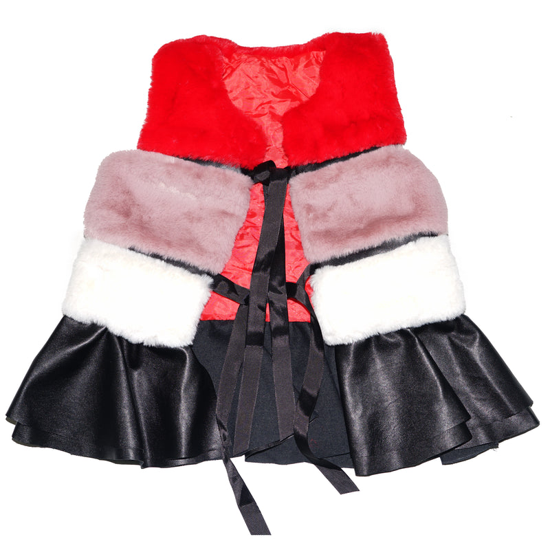 Red/Lavender/White Plush Vest Leather Skirted