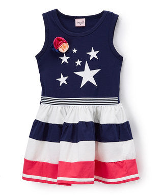 Navy Blue Star Cotton Polo Dress