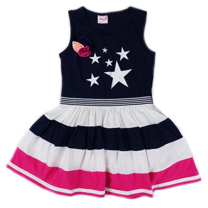 Navy Blue Star Cotton Polo Dress