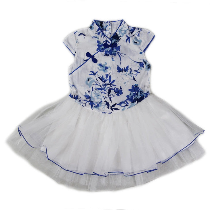 Blue/White Cheongsam Style Dress
