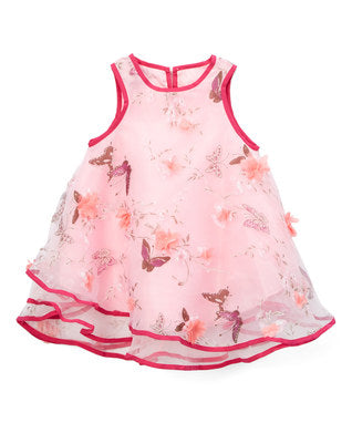Pink Chiffon 3-D Butterfly & Flower Swing Dress