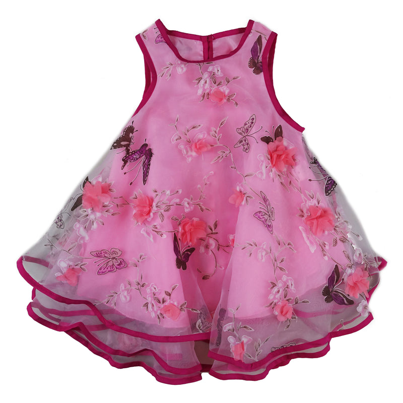 Pink Chiffon 3-D Butterfly & Flower Swing Dress