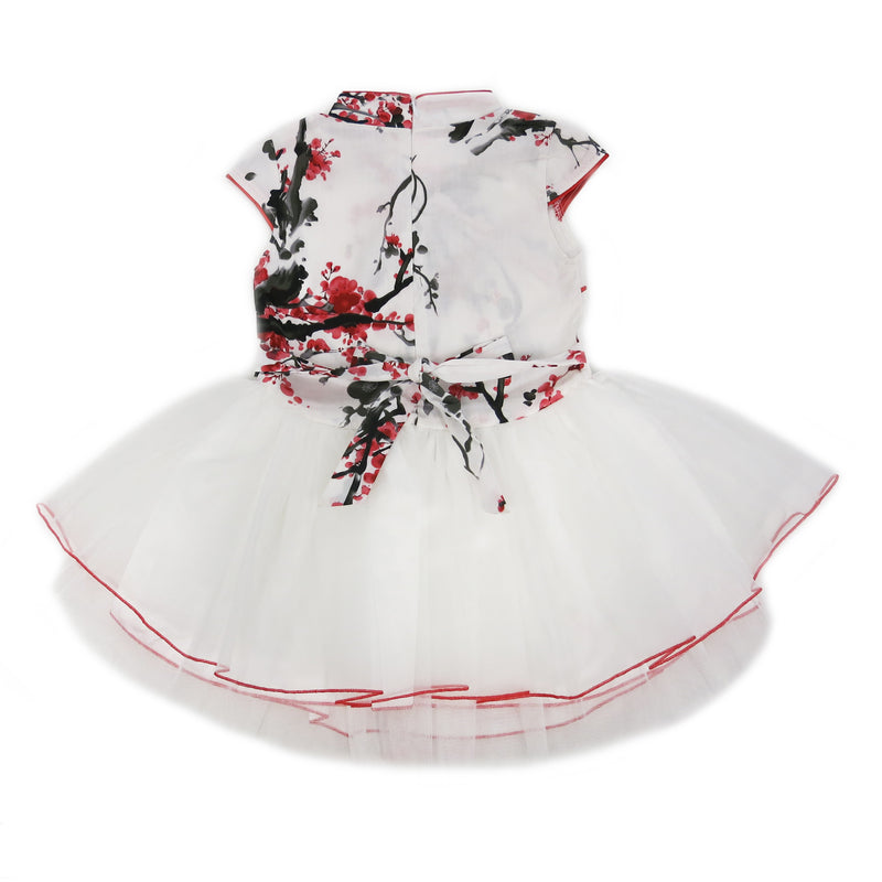 Red/White Plum Flower Cotton Cheongsam Style Dress