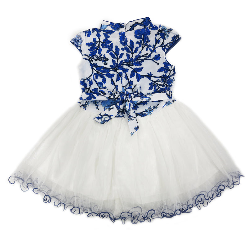 Blue/White Flower Silk Cheongsam Style Dress