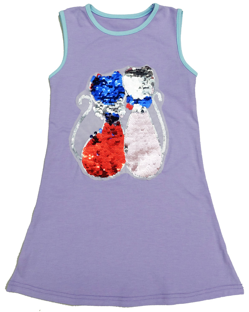 Lavender Reversible Sequins Dual Cat Cotton Dress