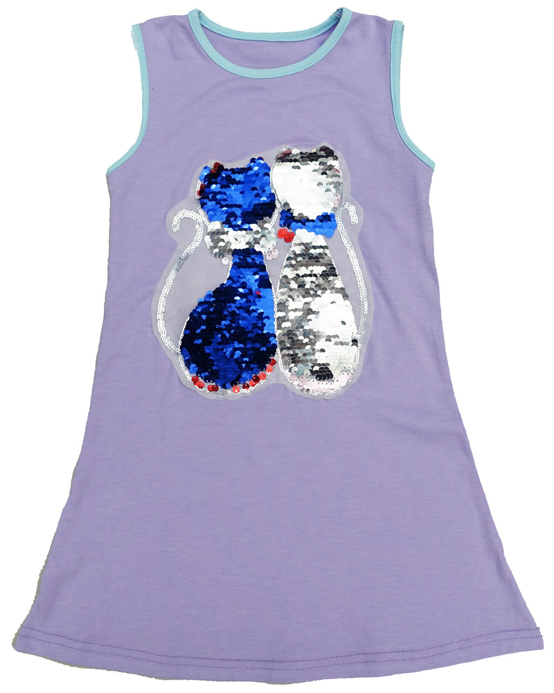 Lavender Reversible Sequins Dual Cat Cotton Dress