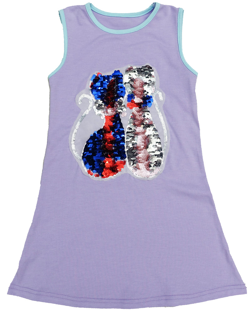 Lavender Reversible Sequins Dual Cat Cotton Dress