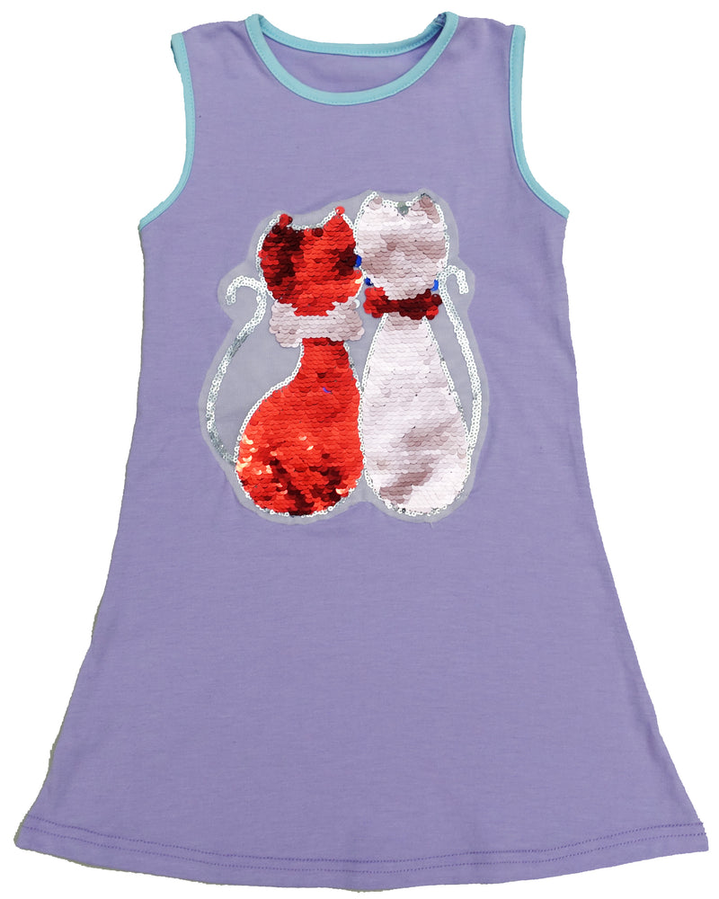 Lavender Reversible Sequins Dual Cat Cotton Dress