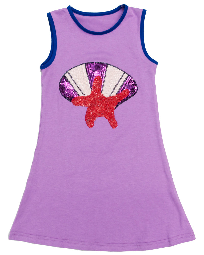 Purple Sequins Starfish Shield  Cotton Dress
