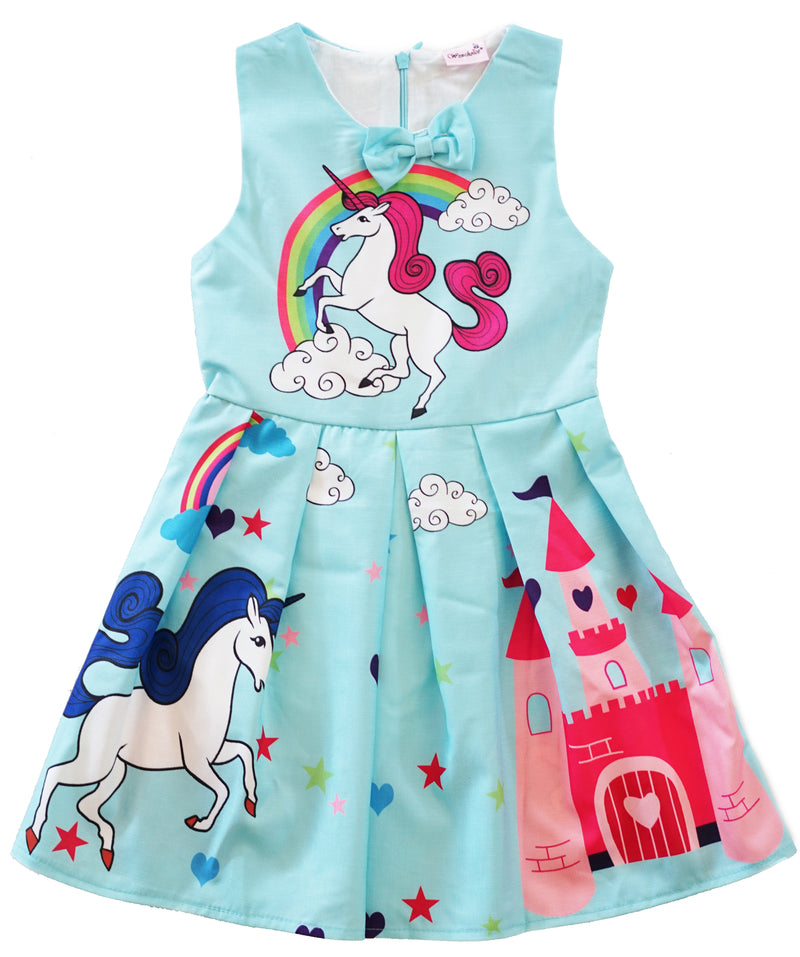 Blue Unicorn A-Line Cotton Dress