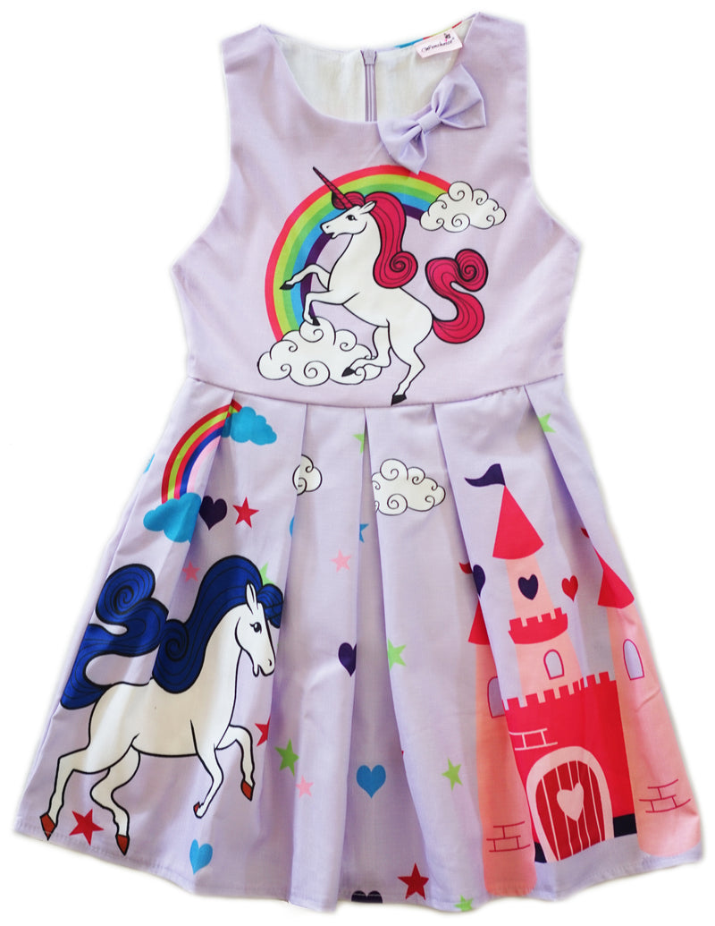 Lavender Unicorn A-Line Cotton Dress