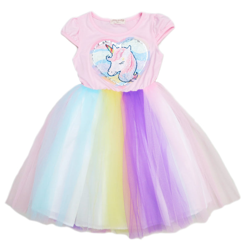 Pink Sequins Unicorn Rainbow Tulle Dress