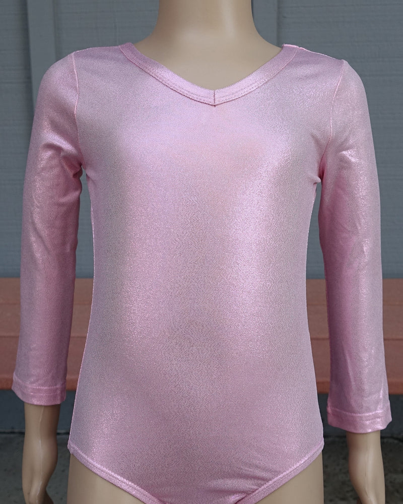 Shiny Pink Long Sleeve Leotard