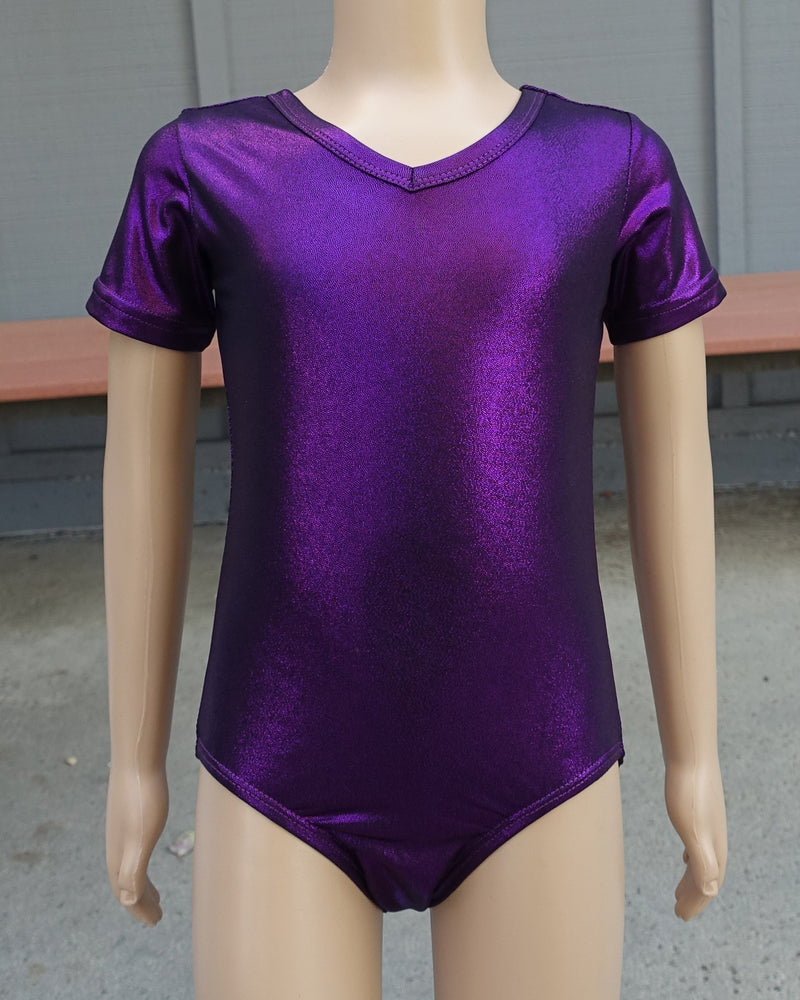 Shiny Purple Short-Sleeve Leotard
