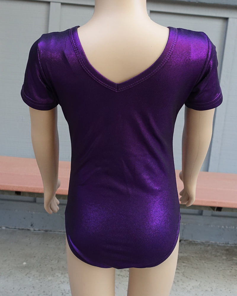 Shiny Purple Short-Sleeve Leotard