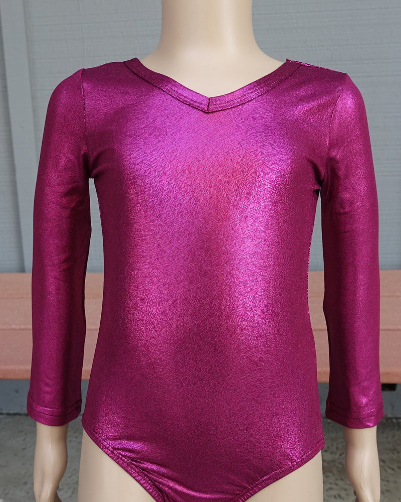 Shiny Hot Pink Long Sleeve Leotard