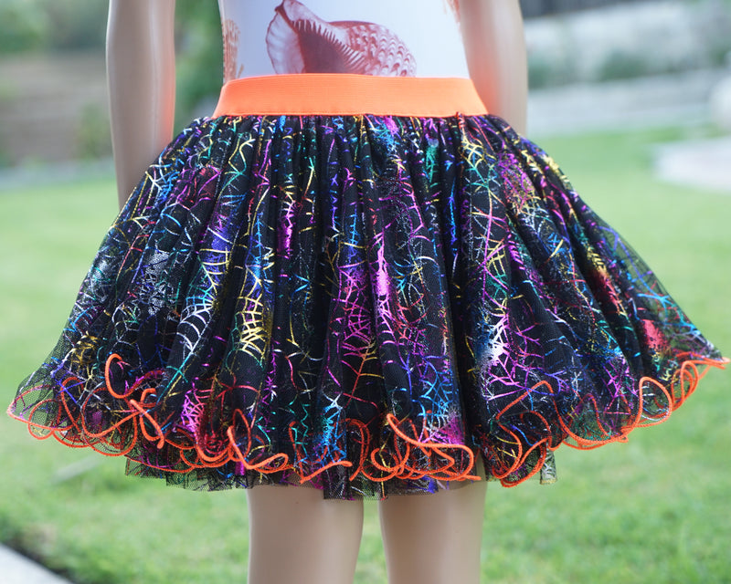 Rainbow Spiderweb Orange Trim Skirt