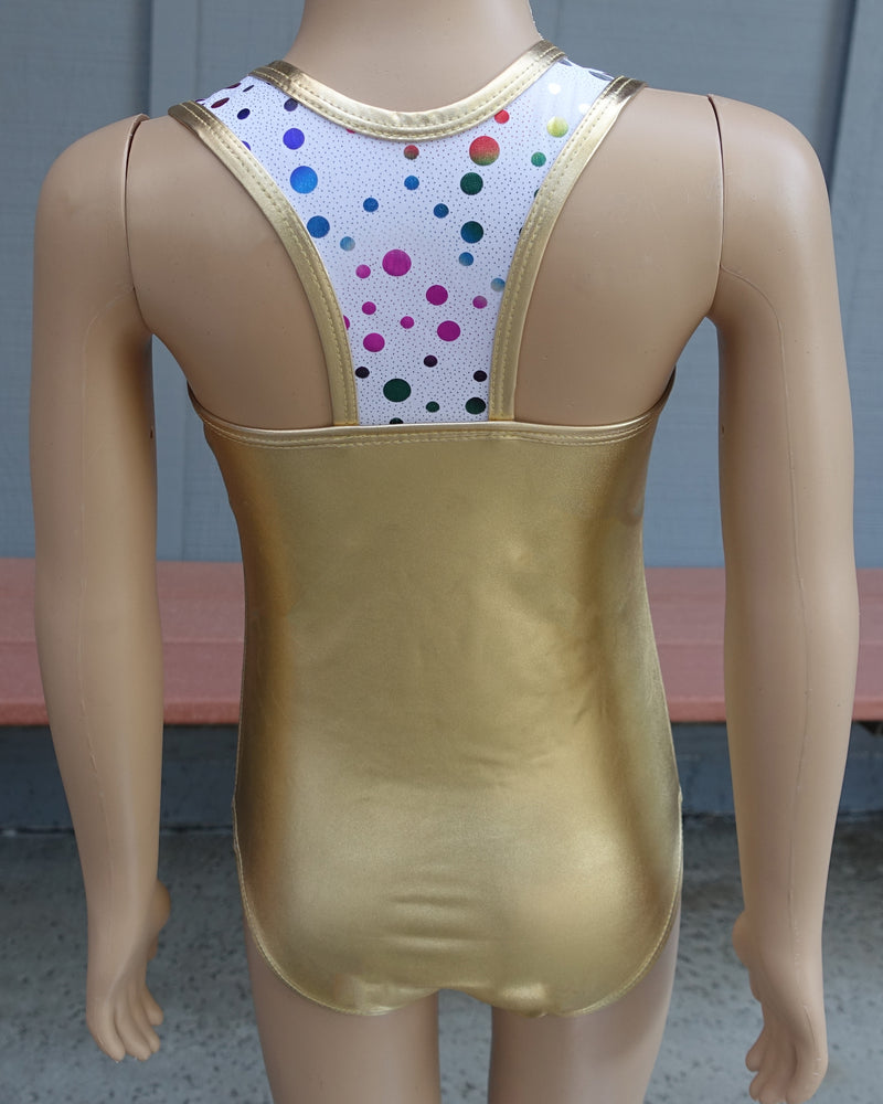 Gold Rainbow Polka Dot T-Back Leotard