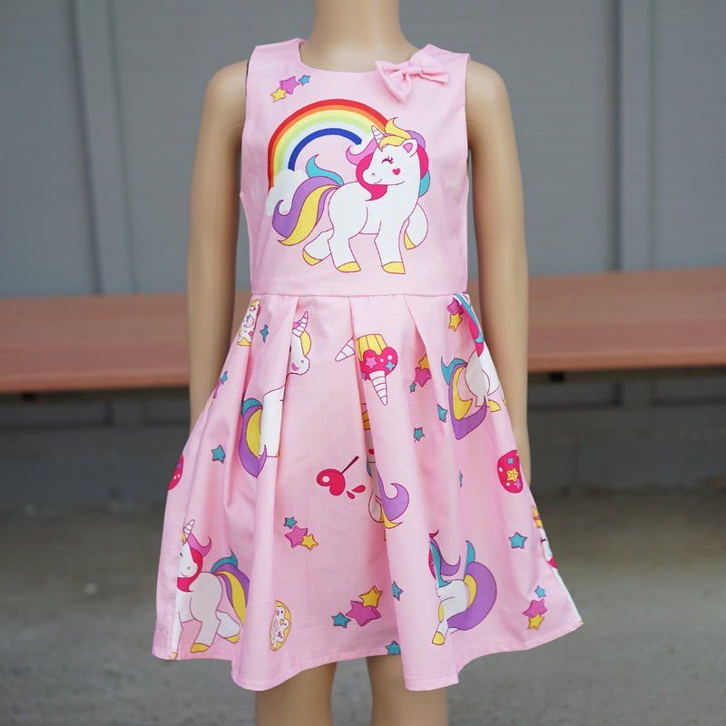 Pink Unicorn A-Line Cotton Dress