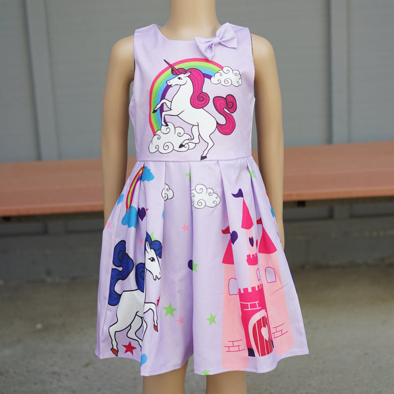 Lavender Unicorn A-Line Cotton Dress
