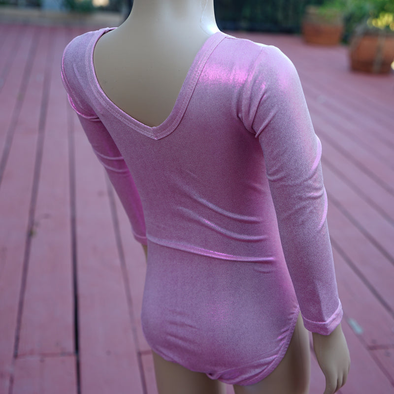 Pink Long Sleeve Rhinestone Competition Leotard