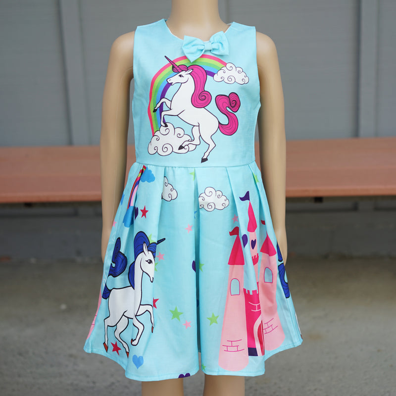 Blue Unicorn A-Line Cotton Dress