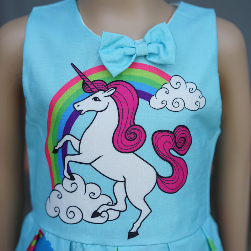 Blue Unicorn A-Line Cotton Dress