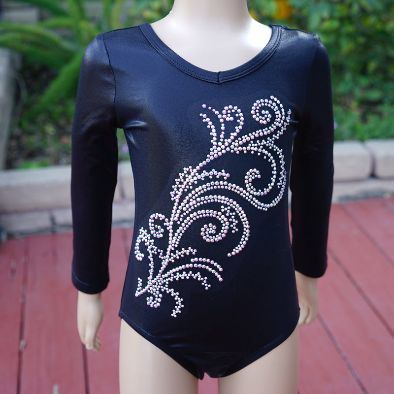 Black Long Sleeve  Rhinestone Competition Leotard