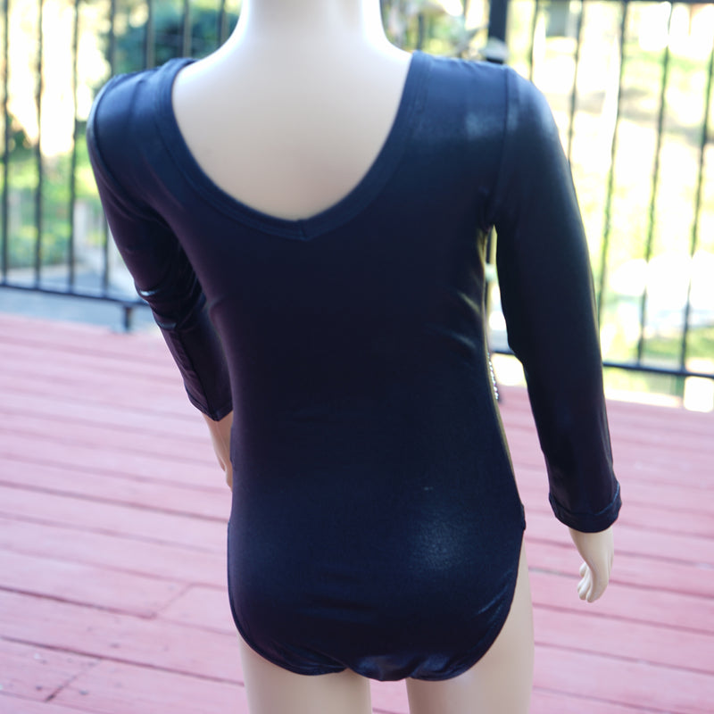 Black Long Sleeve  Rhinestone Competition Leotard