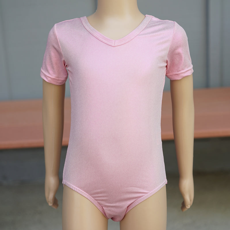Shiny Pink Short-Sleeve Leotard