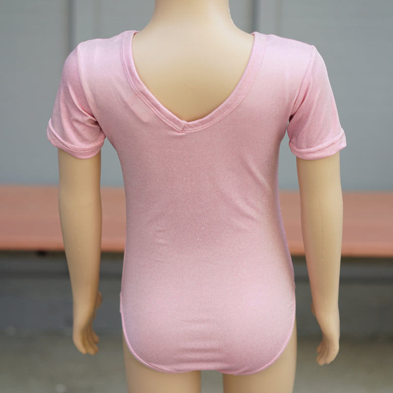 Shiny Pink Short-Sleeve Leotard