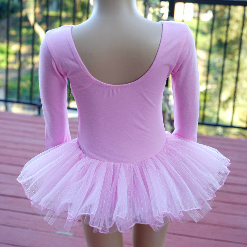 Pink Rhinestone Bow Long-Sleeve Ballet Dress