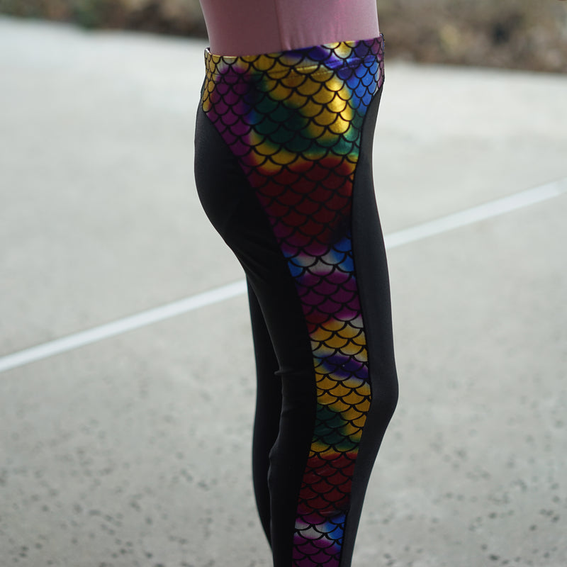 Mommy and Me Rainbow Mermaid Black Legging--Kid