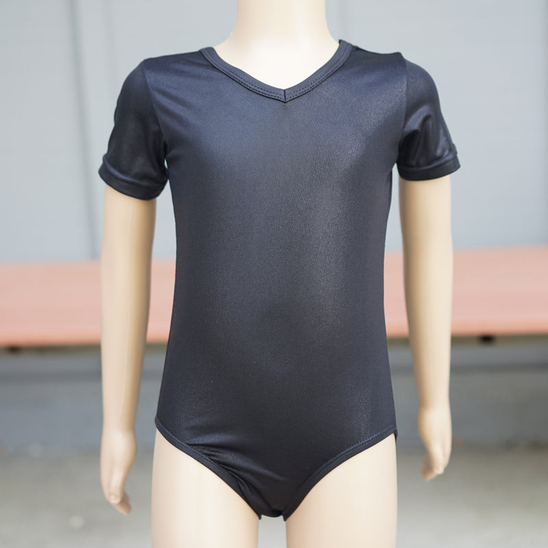 Shiny Black Short-Sleeve Leotard