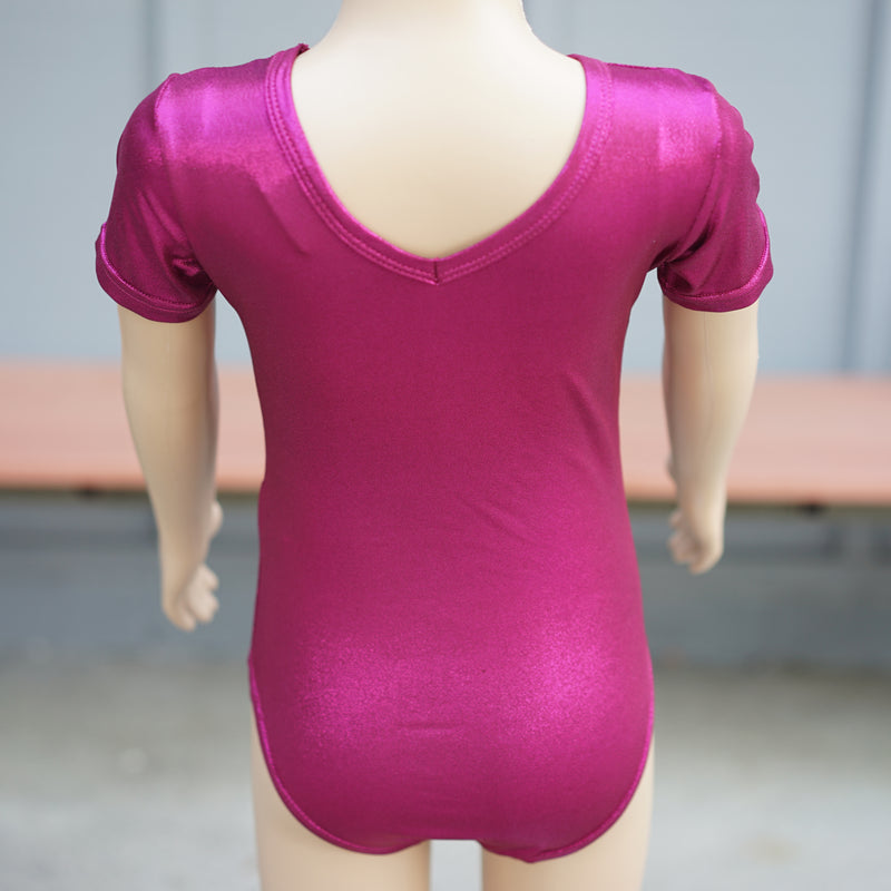 Shiny Hot Pink Short-Sleeve Leotard