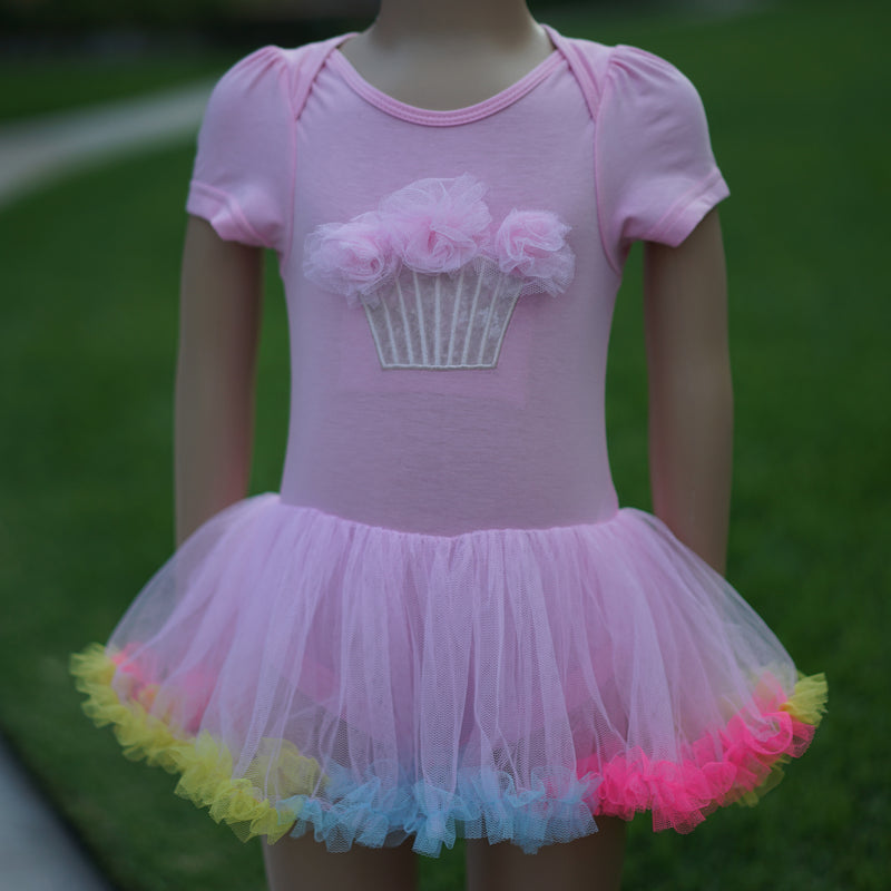 Pink Baby Cupcake Bodysuit Attach Rainbow Tutu