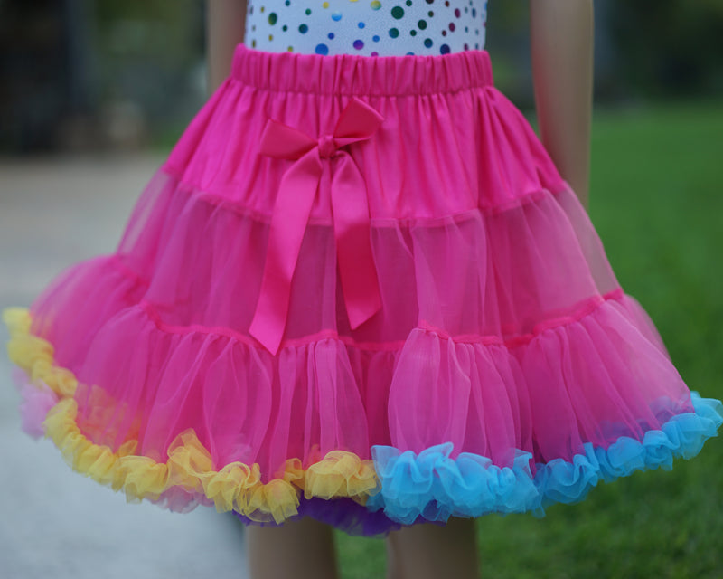 Hot Pink Rainbow Trim Chiffon Tutu Skirt