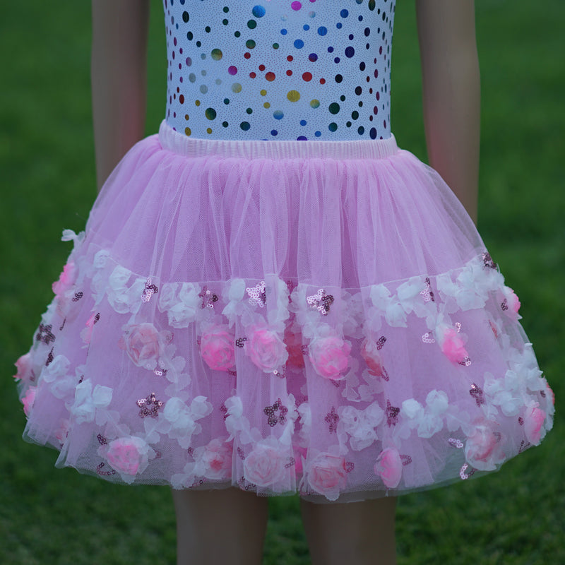 Pink 3-D Rose Sequins Tutu Skirt